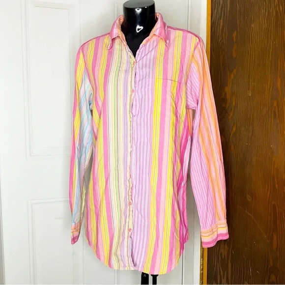 Vintage PINK Victoria’s Secret Striped Button Down Shirt Small - Picture 2 of 15